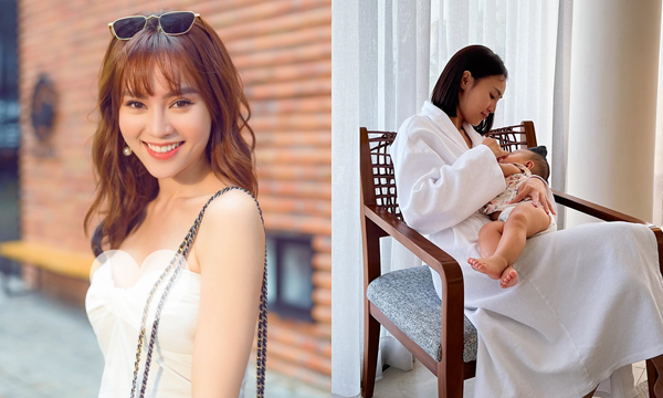Chưa công khai người yêu, Ninh Dương Lan Ngọc lại đăng ảnh bế em bé ra dáng mẹ bỉm