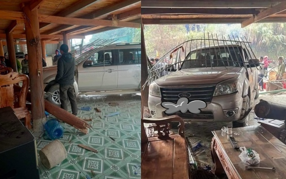 Điện Biên: Vụ xe con phóng thẳng vào nhà dân khiến 2 người bị thương