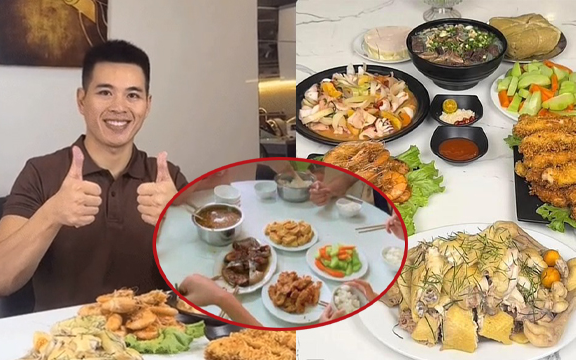 Lê Anh Nuôi làm mâm cơm ú ụ gà luộc, tôm chiên: Tưởng cỗ khách sạn 5 sao, còn sao kê đàng hoàng