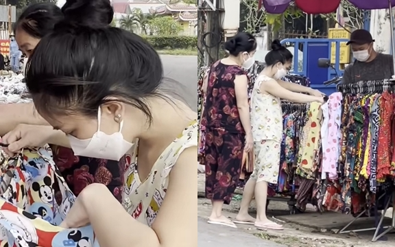 Sau sinh, vợ Lê Dương Bảo Lâm mặc đồ bộ mua theo lố ở lề đường