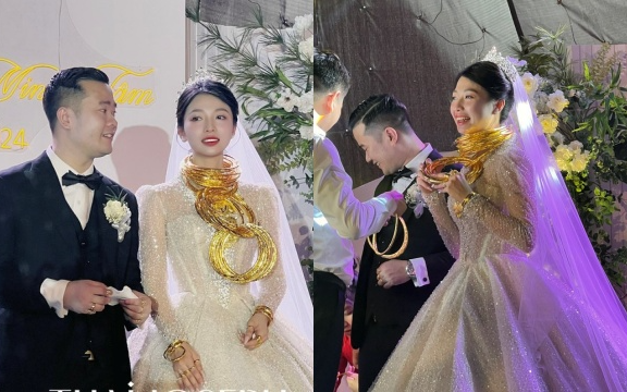 Đám cưới ở Hà Tĩnh gây choáng khi cô dâu đeo kiềng vàng trĩu cổ, giá trị khoảng hơn 1 tỷ đồng