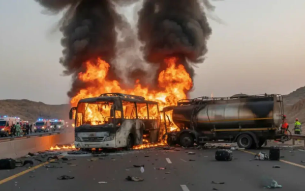 45 người tử vong khi xe buýt tông vào xe chở dầu rồi bốc cháy