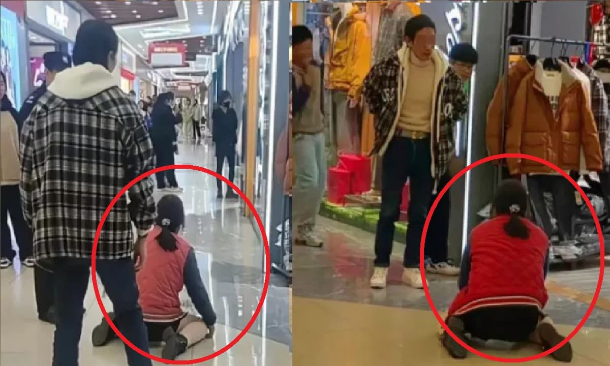 Hình ảnh người phụ nữ quỳ gối giữa trung tâm thương mại, cầu xin chồng một điều khiến dư luận phẫn nộ