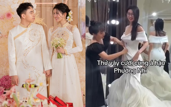 Phương Nhi đi thử váy cưới