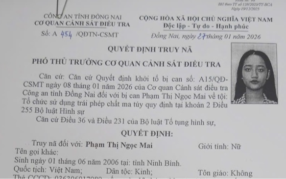 Truy nã Phạm Thị Ngọc Mai SN 2006
