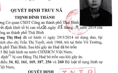 Truy nã đặc biệt Đặng Thị Huệ sinh năm 1972