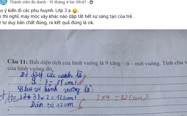 Học sinh lớp 3 làm toán (3 + 3) x 2 = 12 bị cô gạch sai, mẹ lên mạng thắc mắc làm bùng nổ tranh cãi