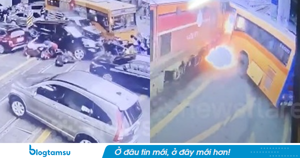 Khoảnh khắc tàu hỏa đâm vào xe buýt ở Bangkok, 8 người thiệt mạng