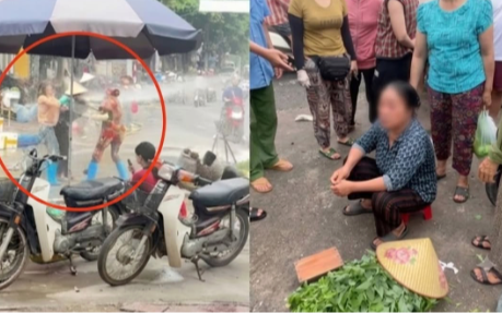 Cái kết đắng cho người bán hải sản xịt vòi nước áp lực cao vào người bán rau