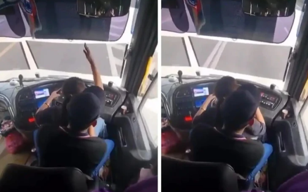 Tài xế xe buýt vô tư để cô gái ngồi lên đùi, cầm vô lăng khiến hành khách hoảng sợ