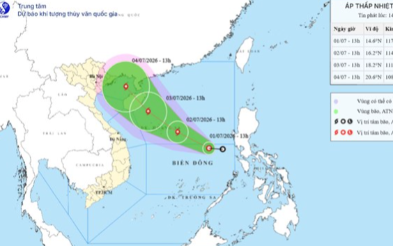Áp thấp nhiệt đới trên Biển Đông có khả năng mạnh lên thành bão số 1 trong 24 giờ tới: Dự báo hướng di chuyển