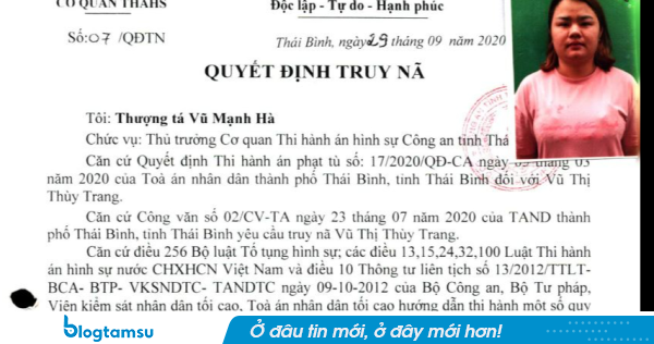 Công an phát lệnh truy nã Vũ Thị Thùy Trang SN 1998