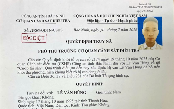 Thông báo truy nã số 17: Truy nã “Đặc biệt nguy hiểm” đối tượng phạm tội “Cướp tài sản”.