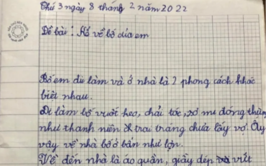 Bài văn "tả về bố" khiến mẹ đọc xong thích thú vì được nói hộ nỗi lòng